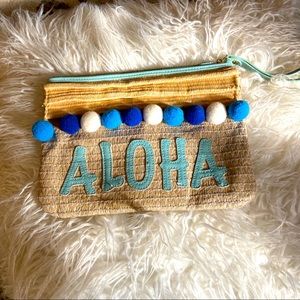 EUC ALOHA Zip Clutch bag with Pom Poms